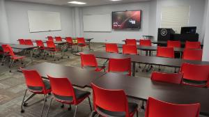 A picture of Evans Library classroom 204, the Link room. 
